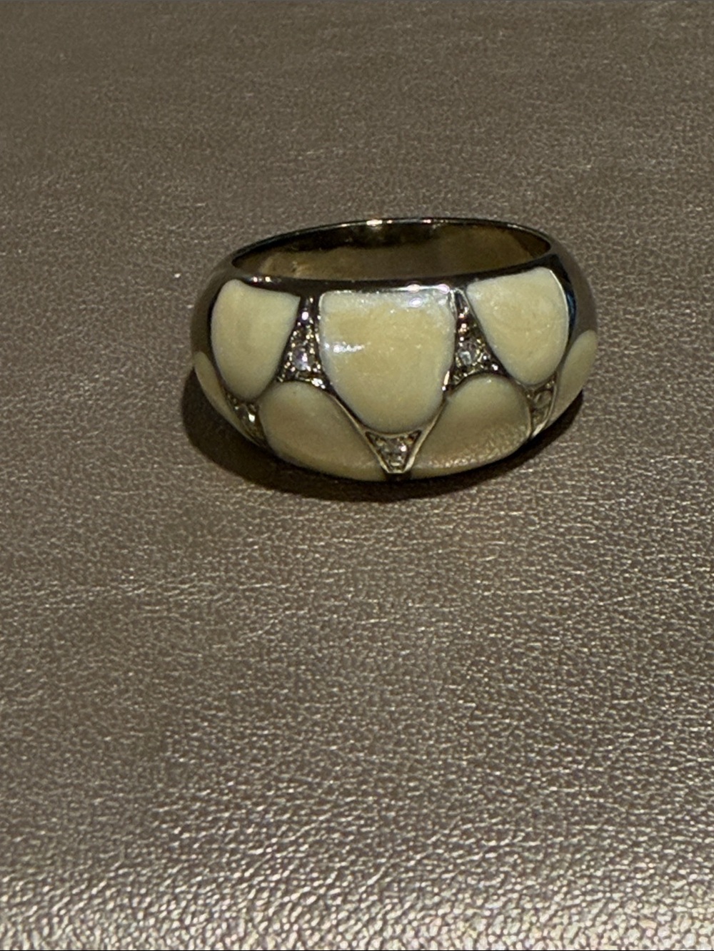 Cream Enamel Dome Ring with Crystal Accents